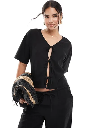 JDY Linen mix tie front top co-ord in