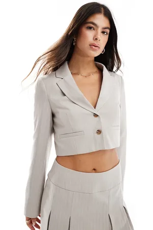 Miss Selfridge Relaxed cropped blazer co-ord in stone pinstripe