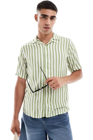 Only & Sons Revere collar stripe shirt in sage