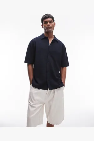 Topman Oversized fit mini waffle button through jersey shirt in