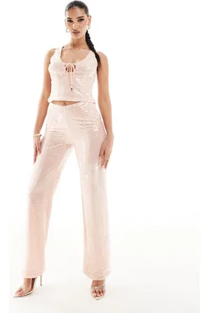 Kaiia Sequin wide leg trousers co-ord in pale