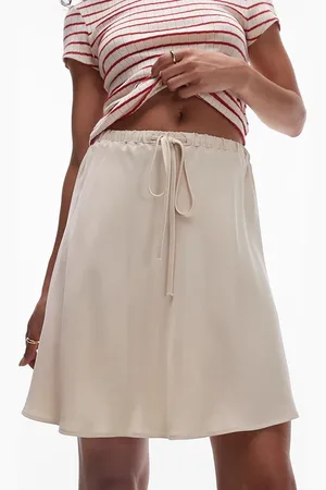 Topshop Drawstring satin bias mini skirt in oyster