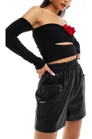 In The Style Leather look stretch waist shorts in