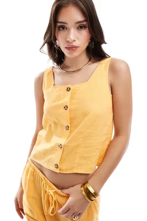 JDY Linen mix square neck waistcoat co-ord in