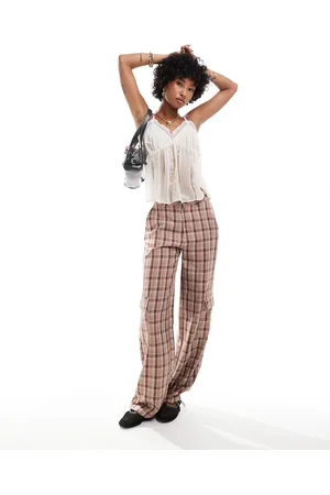 Daisy Street Wide leg cargo trousers with detachable chain in monochrome check