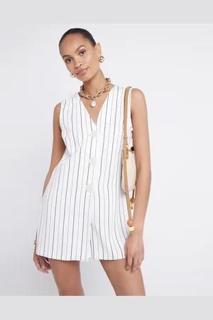 River Island Button down playsuit in cream stripe