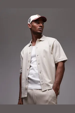 Topman Boxy fit button through jersey shirt in stone