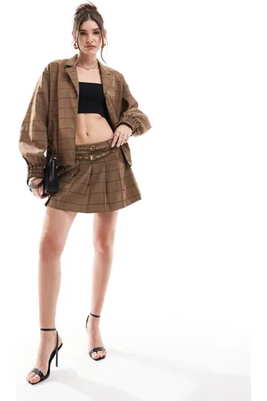 ASOS Tailored pleated mini skirt with belt detail in check