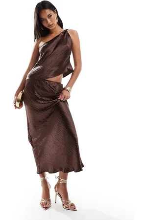 ASOS Satin bias maxi skirt co-ord in chocolate