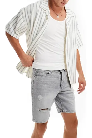 Only & Sons Regular fit distressed denim shorts in washed
