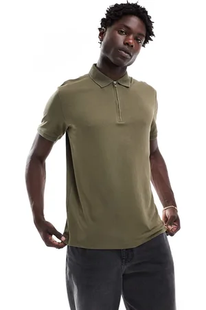 SELECTED Half zip polo shirt in olive