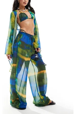Style Cheat Wide leg beach trousers in marble print co-ord