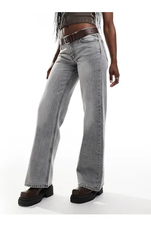 Monki Imoo low waisted wide fit jeans in concrete washed
