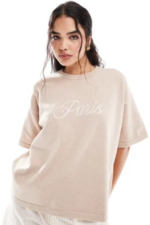 4th & Reckless Knitted Paris logo t-shirt in camel