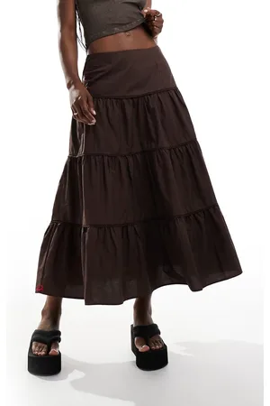 Monki Tiered maxi cotton poplin skirt in