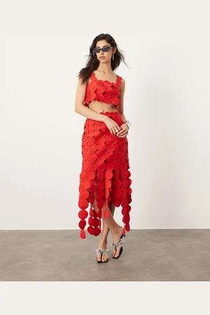 ASOS Statement circle detail midi skirt co-ord in red