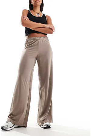 Monki Super soft low waist wide leg jersey trousers in beige