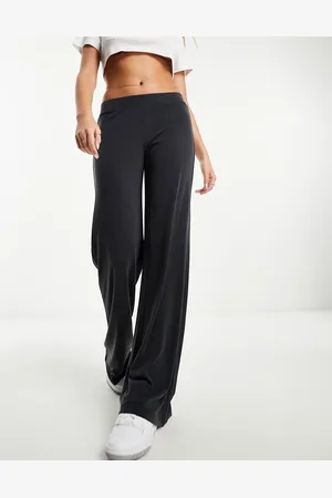 Monki Super soft low waist wide leg jersey trousers in charcoal