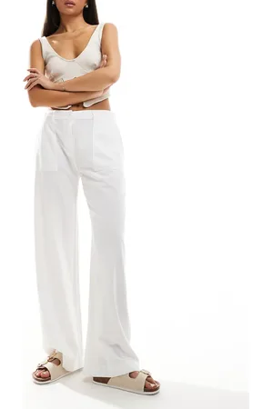 Pull&Bear Wide leg cotton trouser with adjustable waist in