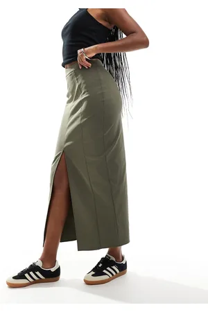 ASOS Midi skirt with front split in khaki