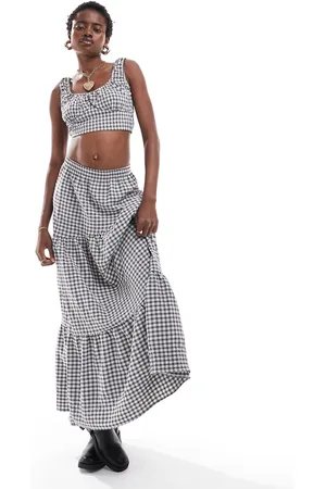 Reclaimed Maxi tiered skirt co-ord in gingham