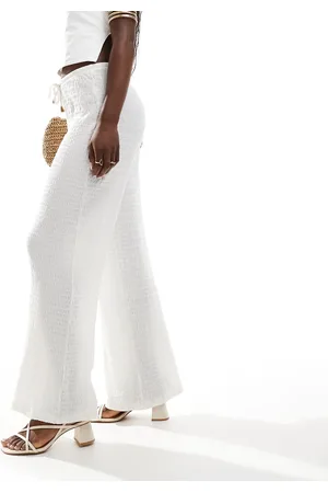 River Island Textured wide leg trouser in cream