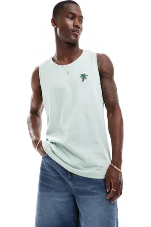 Threadbare Palm tree embroidery vest in pale
