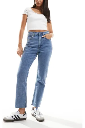 Abercrombie & Fitch Curve Love ultra high rise ankle straight jeans in mid