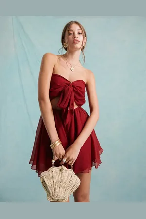 Miss Selfridge Beach dobby chiffon tie front playsuit in
