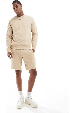 Armani Exchange Linear logo sweat shorts in beige CO-ORD