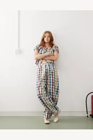 Reclaimed Barrel leg trouser in gingham