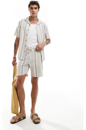 Only & Sons Woven short co-ord in beige & stripe