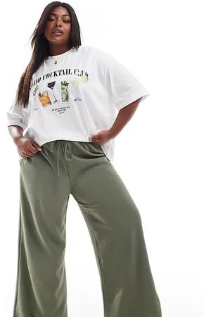 Yours Washed twill wide leg trousers in olive