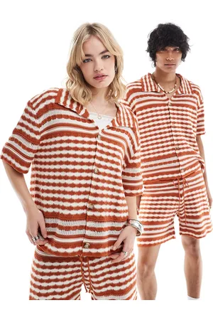 Reclaimed Unisex knitted shirt in stripe crochet