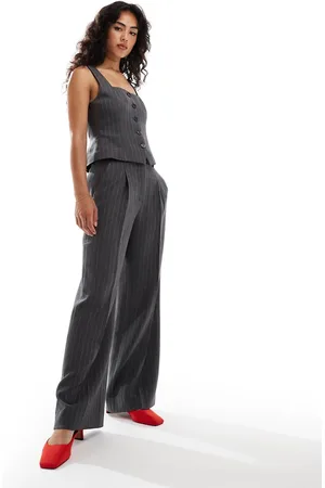 Abercrombie & Fitch Co-ord high rise ultra wide leg trouser in pinstripe