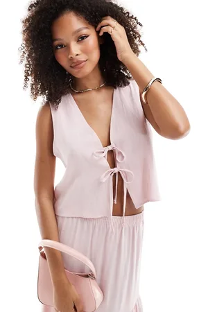 Miss Selfridge Tie front linen waist coat in