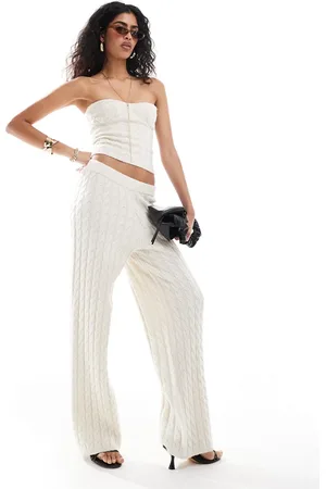 4th & Reckless Cable knit wide leg trousers co-ord in cream