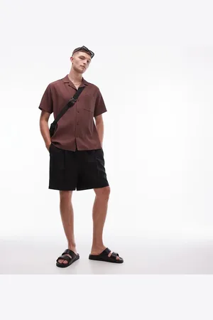 Topman Short sleeve regular plisse shirt in mauve