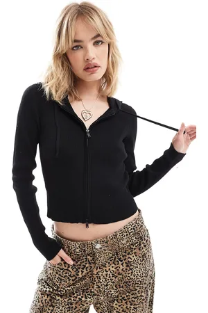 Monki Knitted hoodie zip up cardigan in