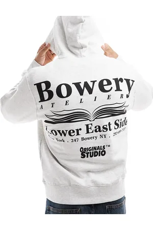 JACK & JONES Oversized bowery back print hoodie in grey