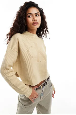 Calvin Klein Tonal logo jumper in beige