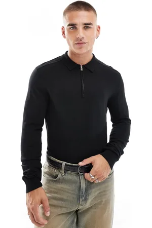 SELECTED Half zip long sleeve polo shirt in
