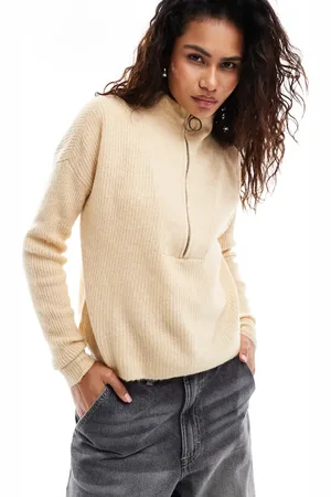 Noisy May Half zip jumper in cream
