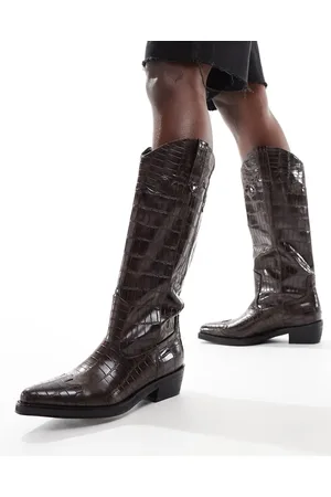 Public Desire Apollop western knee boots in croc