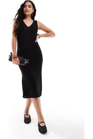 Threadbare Knitted midi v-neck dress in