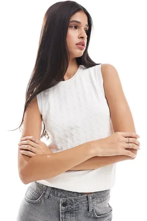 Armani Exchange Fine knitted sleeveless top in ivory