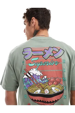Only & Sons Relaxed t-shirt with noodles back print in khaki