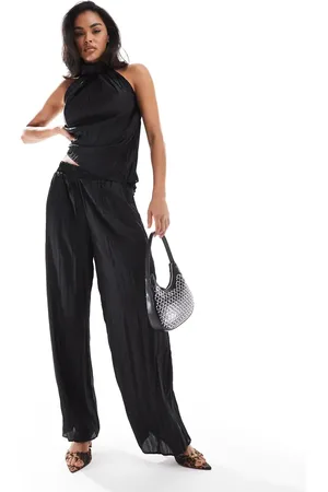River Island Plisse satin wide leg trouser co-ord in