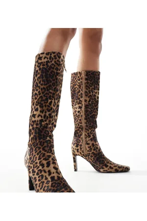 Public Desire Public Desire Pose Wide Fit heeled knee boots in leopard