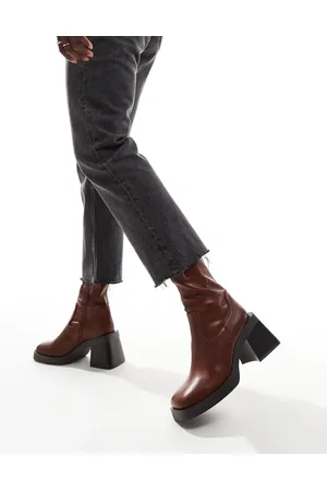 ASOS Rome square toe mid-heel platform boots in tan